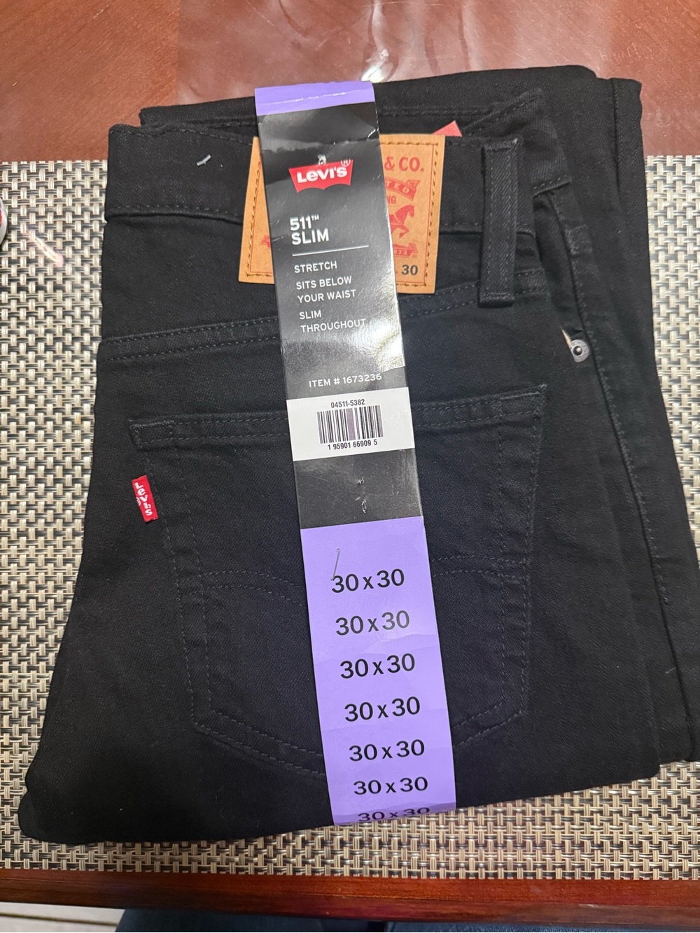 LEVIS 511 SLIM FIT STRETCH BLACK JEANS NWT 30 X 30